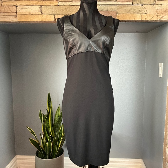 EUC L’AGENCE Black Leather Cocktail Dress Birthday Party Event Holiday Black S - Picture 1 of 10